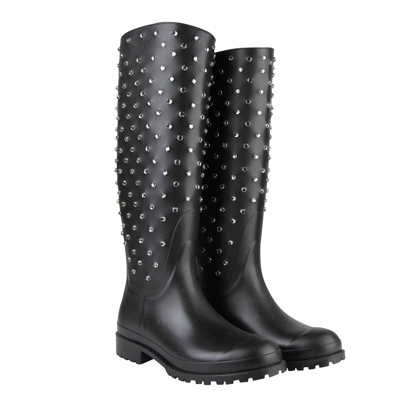 Saint Laurent Women's Black Rubber Women Rain Boots With Crystal Studs 427307 1000 (36 EU / 6 US) - LUX LAIR