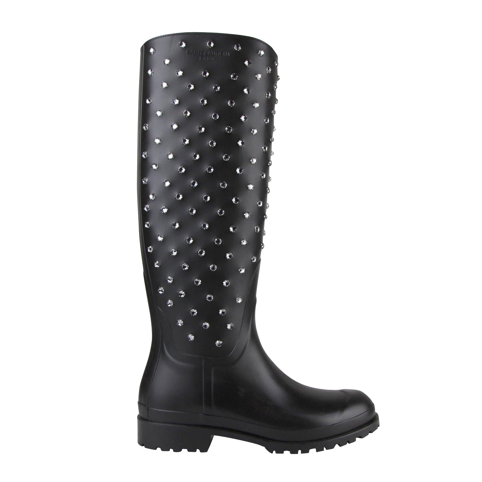 Saint Laurent Women's Black Rubber Women Rain Boots With Crystal Studs 427307 1000 (36 EU / 6 US)