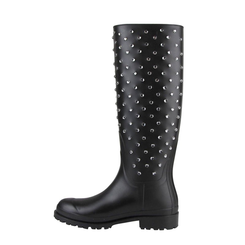 Saint Laurent Women's Black Rubber Women Rain Boots With Crystal Studs 427307 1000 (36 EU / 6 US) - LUX LAIR