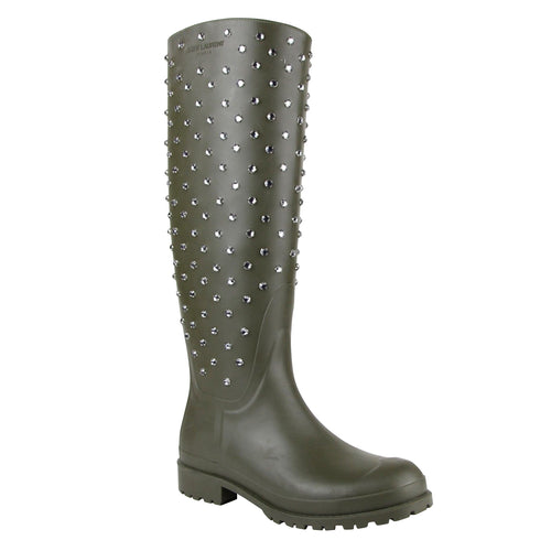 Saint Laurent Women's Olive Green Rubber Rain Boots