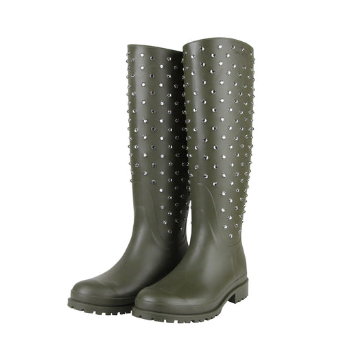Saint Laurent Women's Olive Green Rubber Rain Boots