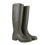 Saint Laurent Women's Diamond Studs Olive Green Rubber Rain Boots 427307 2906 (36 EU / 6 US) - LUX LAIR
